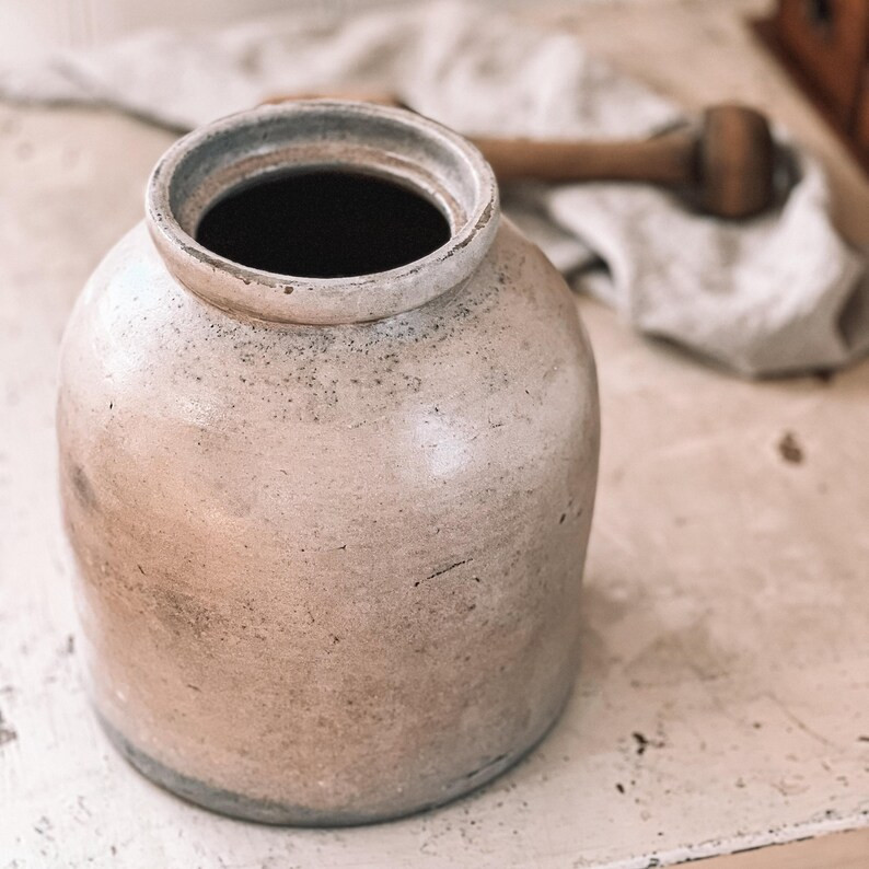 Antique Salt Glazed Tan Stoneware Crock Primitive Stoneware Pottery Crock Antique Jar Stoneware V... | Etsy (US)