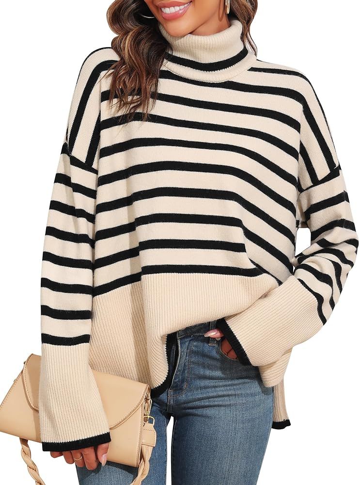 PrettyGuide Women's Oversized Turtleneck Sweaters Casual Long Sleeve Side Slit Knit Tunic Pullove... | Amazon (US)
