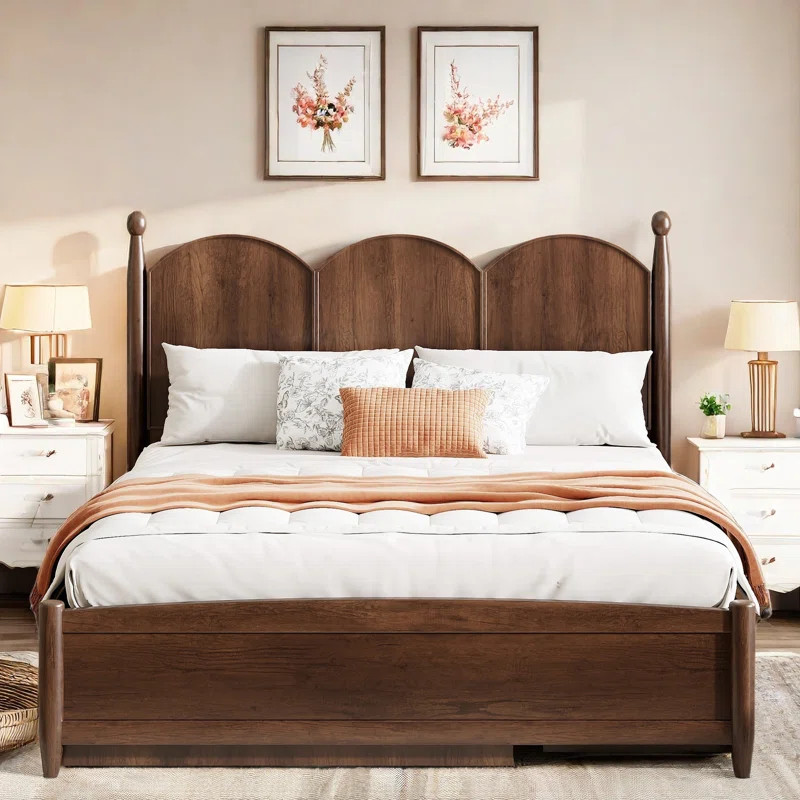 Platform Bed With 2 Big Drawers, Trundle, Curved Headboard With 4 Rounded Pillars | Wayfair North America