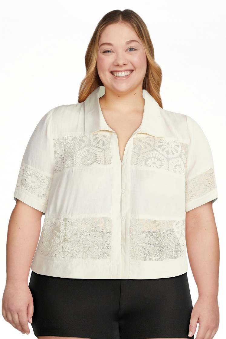 Time and Tru Women's and Women's Plus Size Palm Crochet Coverup Top, Sizes XS-3X | Walmart (US)