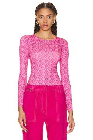 Marine Serre Jacquard Second Skin Top in Fuchsia Pink | FWRD | FWRD 