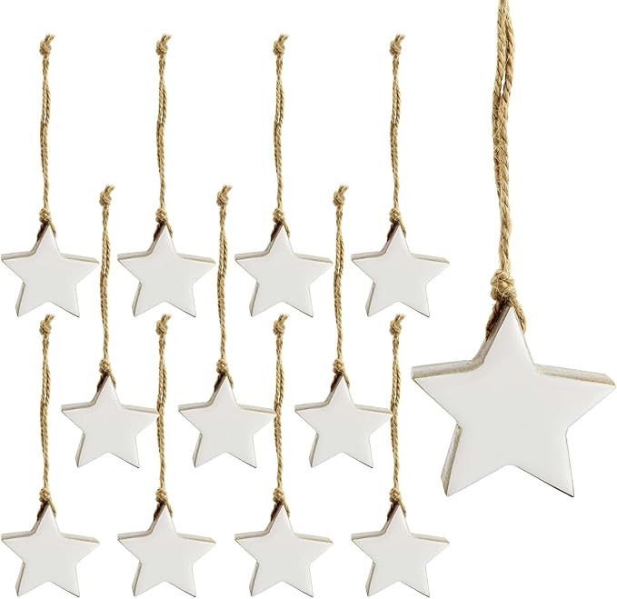 AuldHome Design Farmhouse Star Ornaments (12-Pack, White); Wood w/White Enamel 2-Inch Star Christ... | Amazon (US)