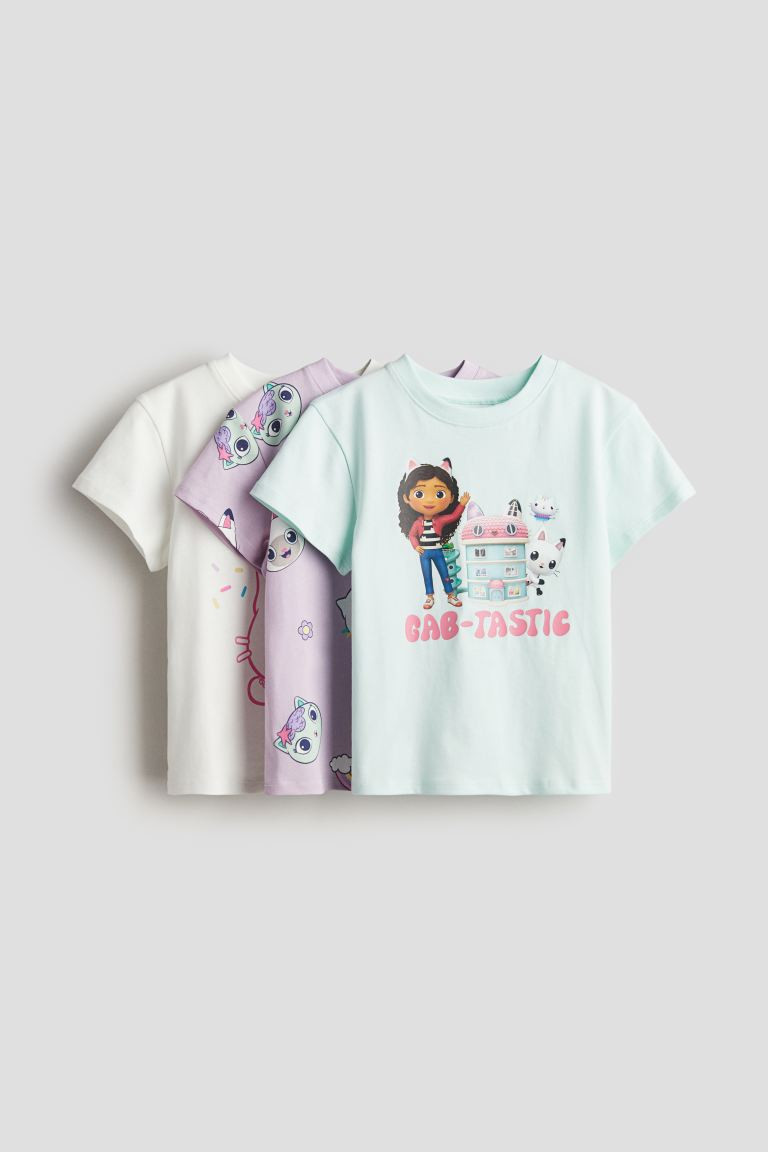 3-pack Printed Jersey Tops - Round Neck - Short sleeve - Light green/Gabby's Dollhouse - Kids | H... | H&M (US + CA)