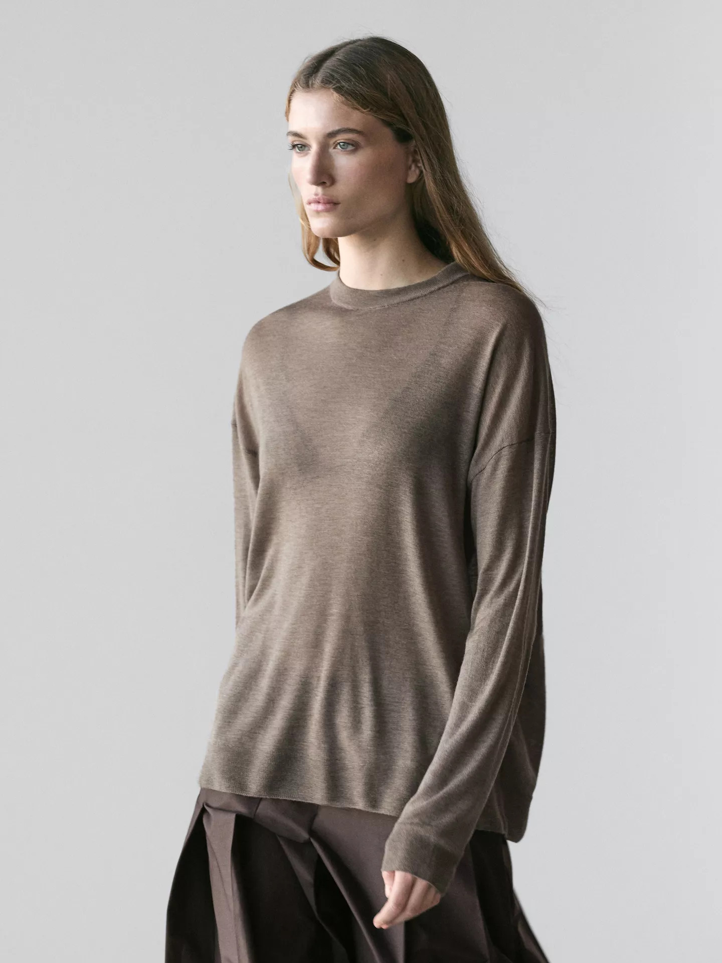 Oversize wool blend knit sweater | Massimo Dutti UK