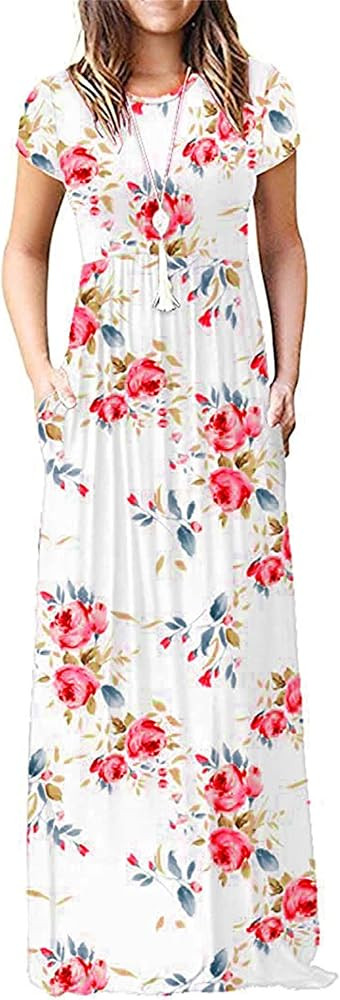 HAOMEILI Women's Short/Long Sleeve Loose Plain Long Maxi Casual Dresses with Pockets | Amazon (US)