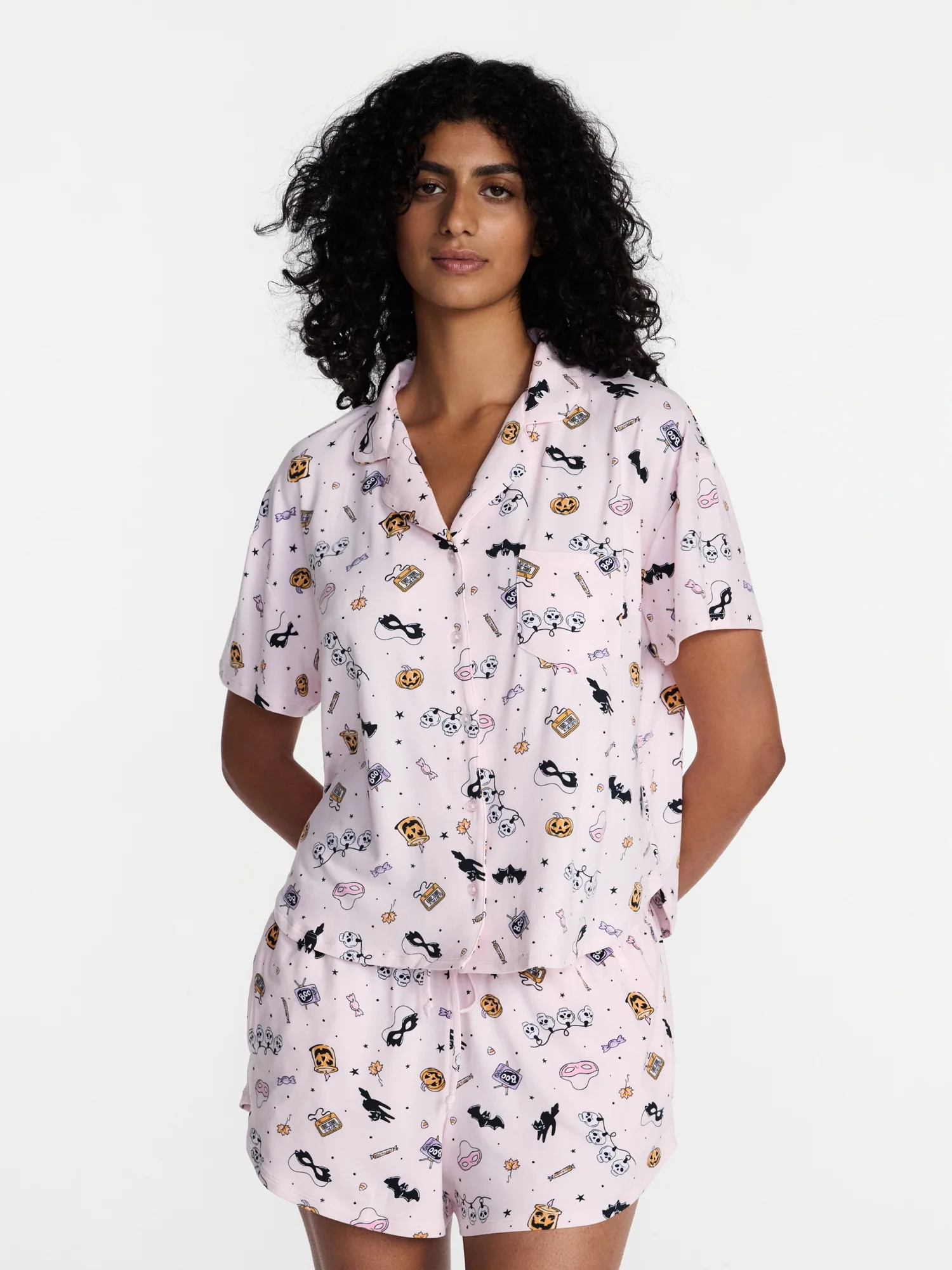 Halloween Women's Notched Top and Shorts Pajama Set from Way to Celebrate, 2-Piece, Sizes XS-3X | Walmart (US)