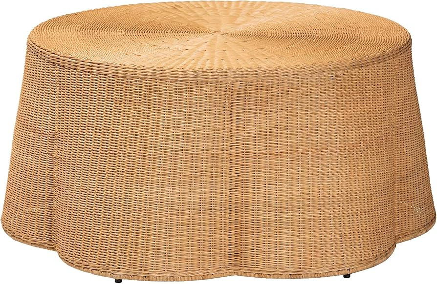 Baxton Studio Bali & pari Palm Bohemian Honey Scallop Rattan Coffee Table | Amazon (US)