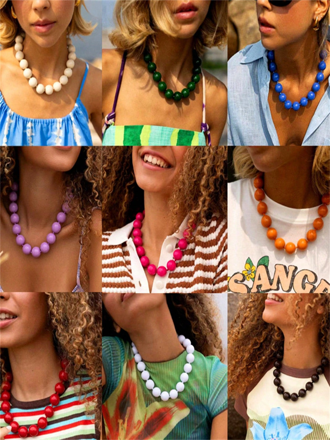 Kleurrijke grote kralen enkellaags ketting Boheemse overdreven persoonlijkheid kralen ketting voo... | SHEIN