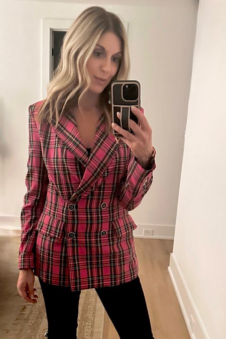 Dressed in pink plaid perfection, this double-breasted holiday blazer is the key to my festive heart! 💖🎄

#LTKHoliday #LTKsalealert #LTKover40