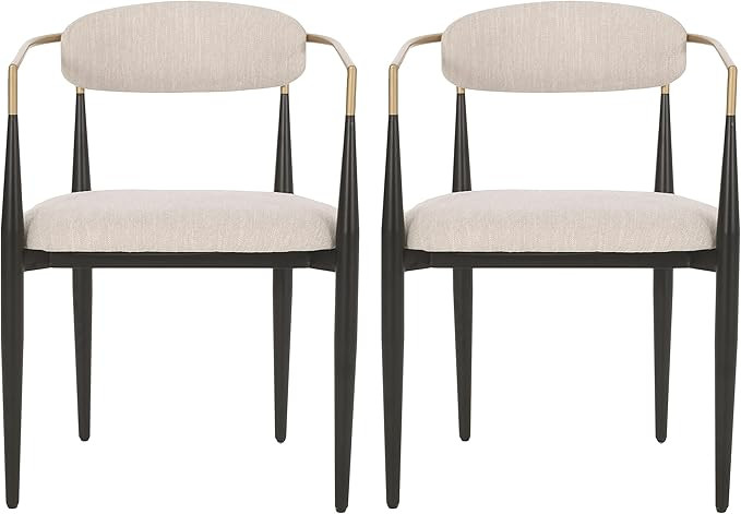 Christopher Knight Home Elmore Upholstered Dining Chairs - Iron - Beige/Black/Gold (Set of 2) | Amazon (US)