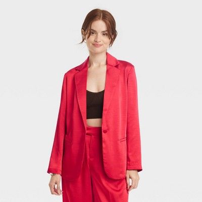 Women's Satin Blazer - A New Day™ Red XL | Target