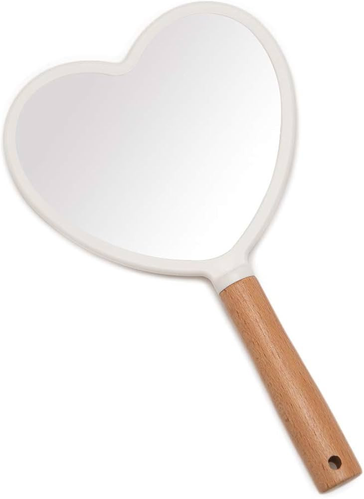YEAKE Hand Held Mirror with Handle for Makeup,Small Cute Wood Hand Mirror for Shaving with Hole H... | Amazon (US)