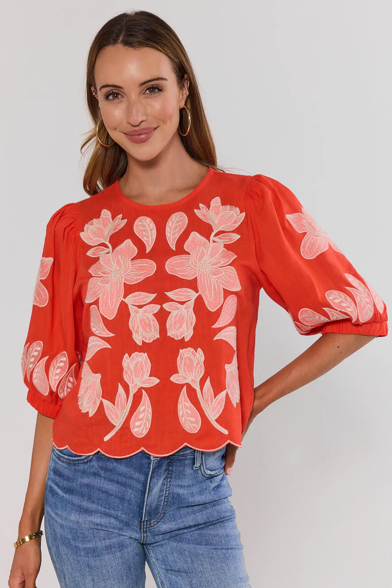 Orange Floral Applique Top by THML | Avara
