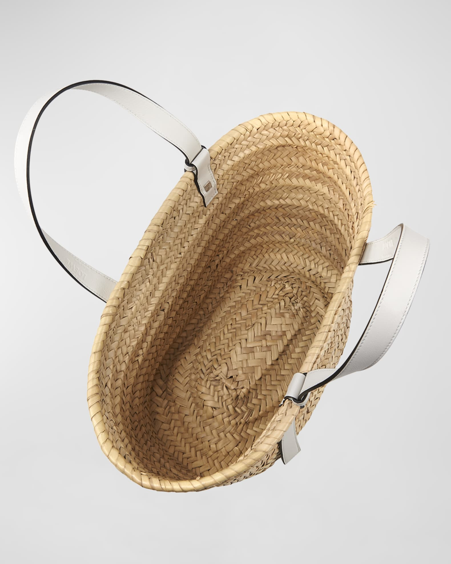 x Paula’s Ibiza Basket Bag in Palm Leaf with Leather Handles | Neiman Marcus