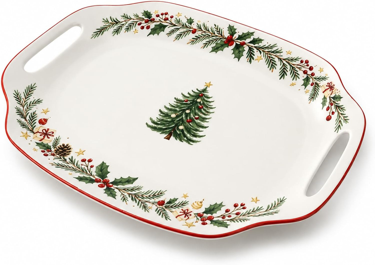 DOWAN Christmas Serving Tray with Handles - 16.5 Inch Large Ceramic Platter for Turkey, Ham & Party Food, Rectangular Serving Dish for Holiday Entertaining - Oven & Dishwasher Safe | Amazon (US)