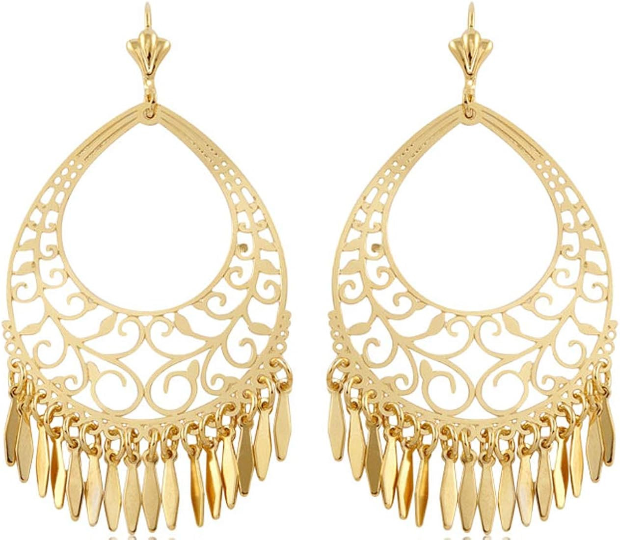 Barzel 18K Gold Plated Filigree Cut-out Dangling Chandelier Earrings - Made in Brazil | Amazon (US)
