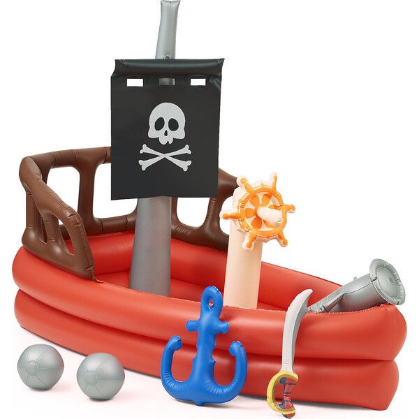 Water Fun Inflatable Pirate Ship Sprinkler Play Center with Air Pump, Beach Balls & Accessories, ... | Maisonette
