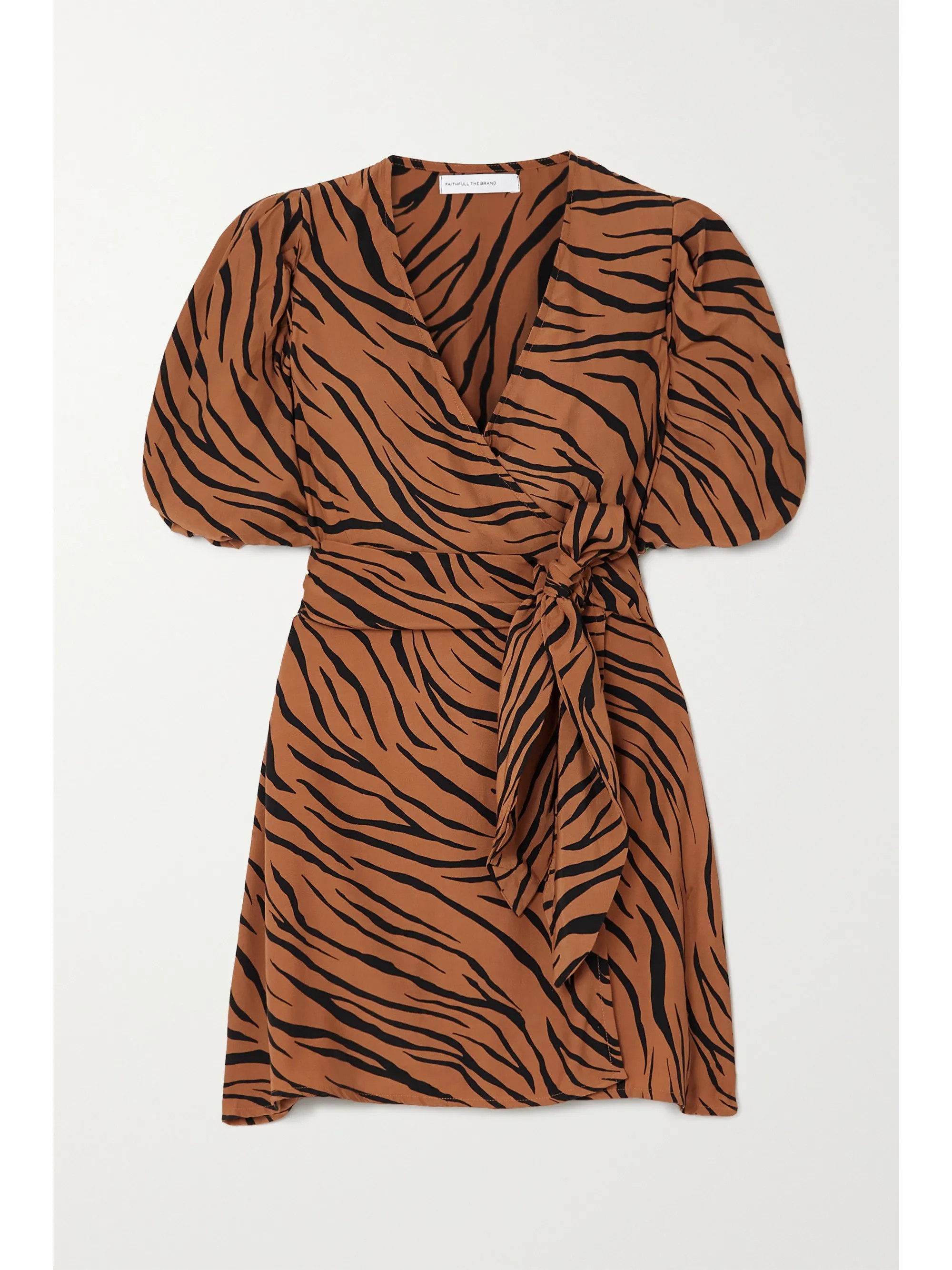 Brown + NET SUSTAIN Marissa printed crepe wrap mini dress | Faithfull The Brand | NET-A-PORTER | NET-A-PORTER (UK & EU)
