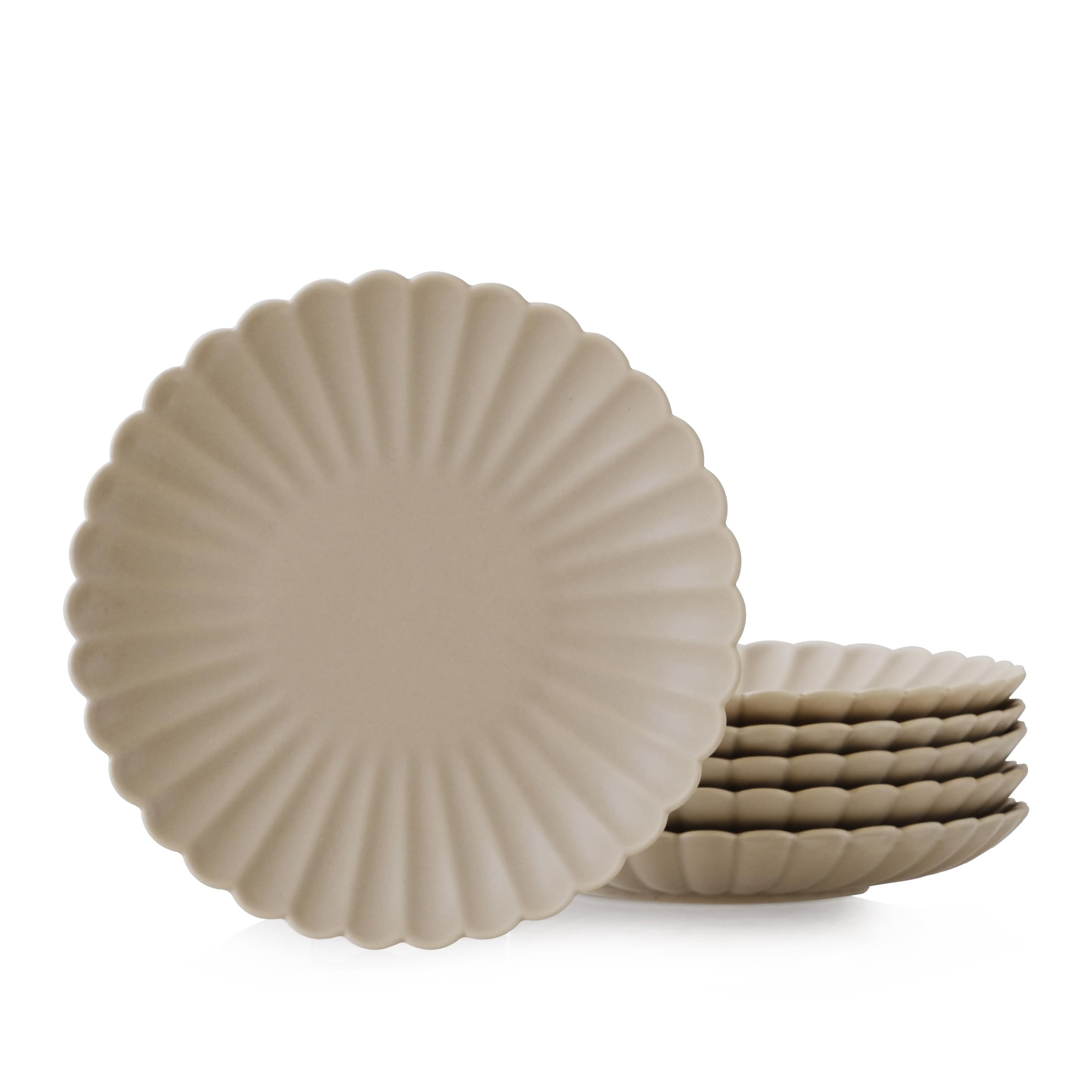 WENSHUO Daisy Dinner Plates Set of 6, 9-inch Round, Coconut Café (Appetizer Plate) | Amazon (US)
