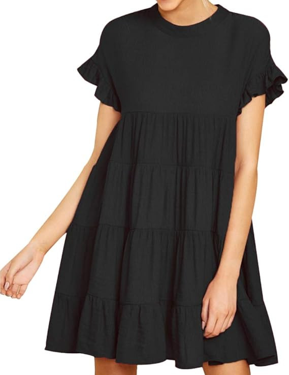 Joteisy Women’s O Neck Ruffle Short Sleeve Tiered Casual Mini Dress | Amazon (US)
