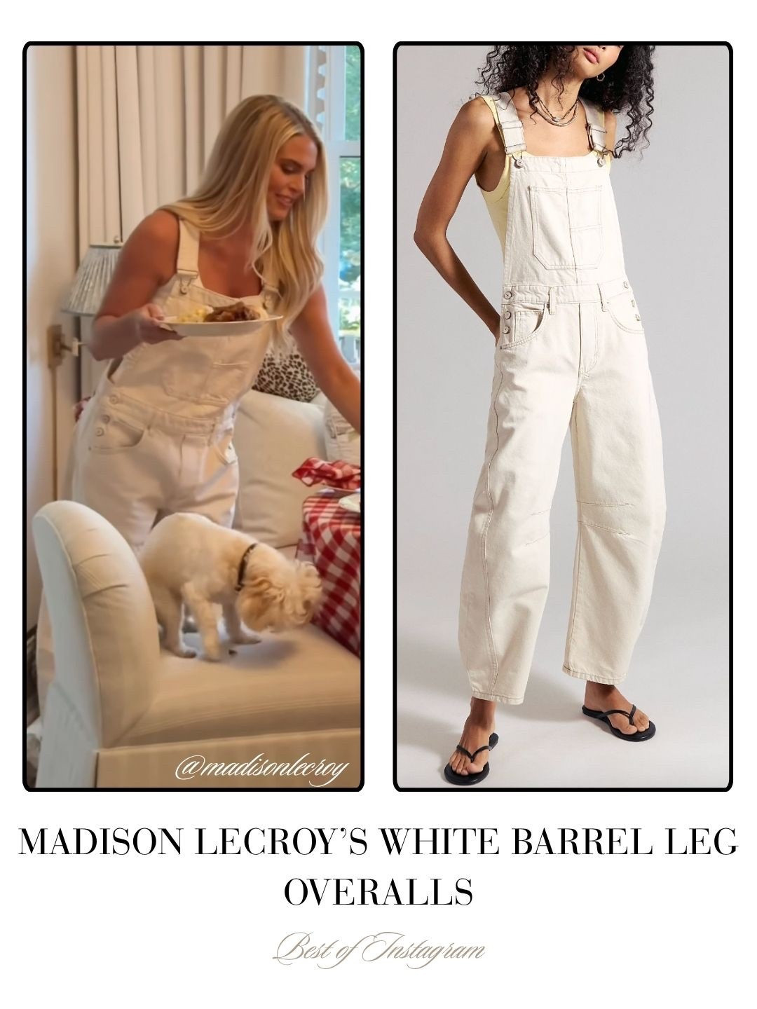 Madison LeCroy’s White Barrel Leg Overalls 📸 = @madisonlecroy 