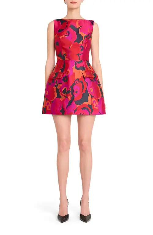 Amanda Uprichard Banco Sculptural Floral Jacquard Minidress in Pink Multi at Nordstrom, Size Medium | Nordstrom