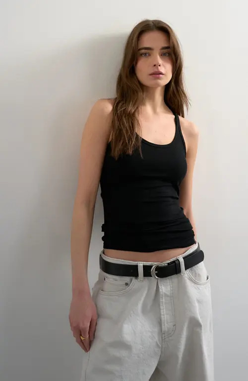 Topshop Spaghetti Strap Racerback Tank in Black at Nordstrom, Size Large | Nordstrom