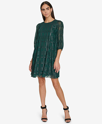 Calvin Klein Women's Jewel-Neck 3/4-Sleeve Chiffon Dress - Macy's | Macy's