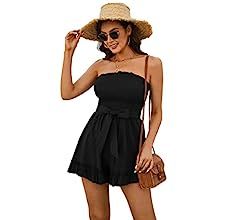 Zexxxy Women’s Summer Rompers Cotton Linen Smocked Short Jumpsuits Off Shoulder Ruffle Vacation... | Amazon (US)