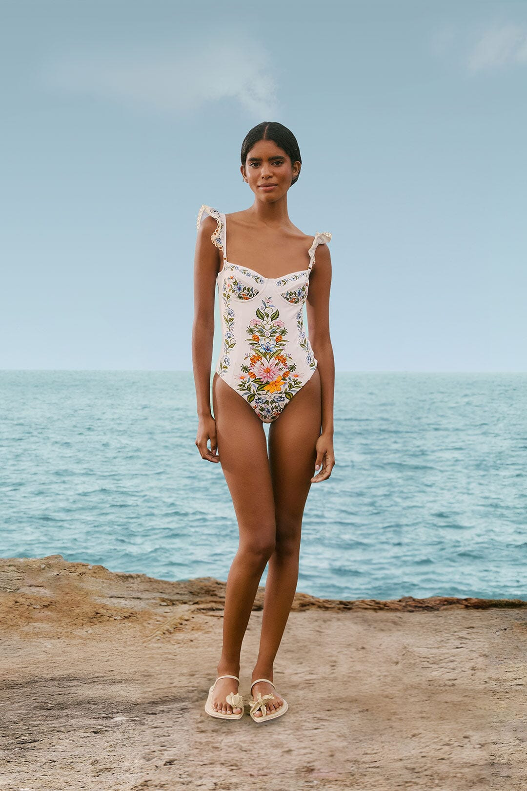Off-White Sweet Bloom Bouquet One-Piece Swimsuit | FarmRio (US)