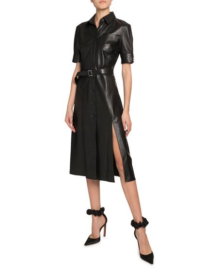 Altuzarra Kieran Leather Short-Sleeve Shirtdress | Neiman Marcus