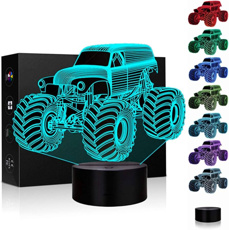 3D Illusion Lamp Night Light Monster Truck for Kids 7 Color Changing Touch Switch Table Desk Deco... | Amazon (US)