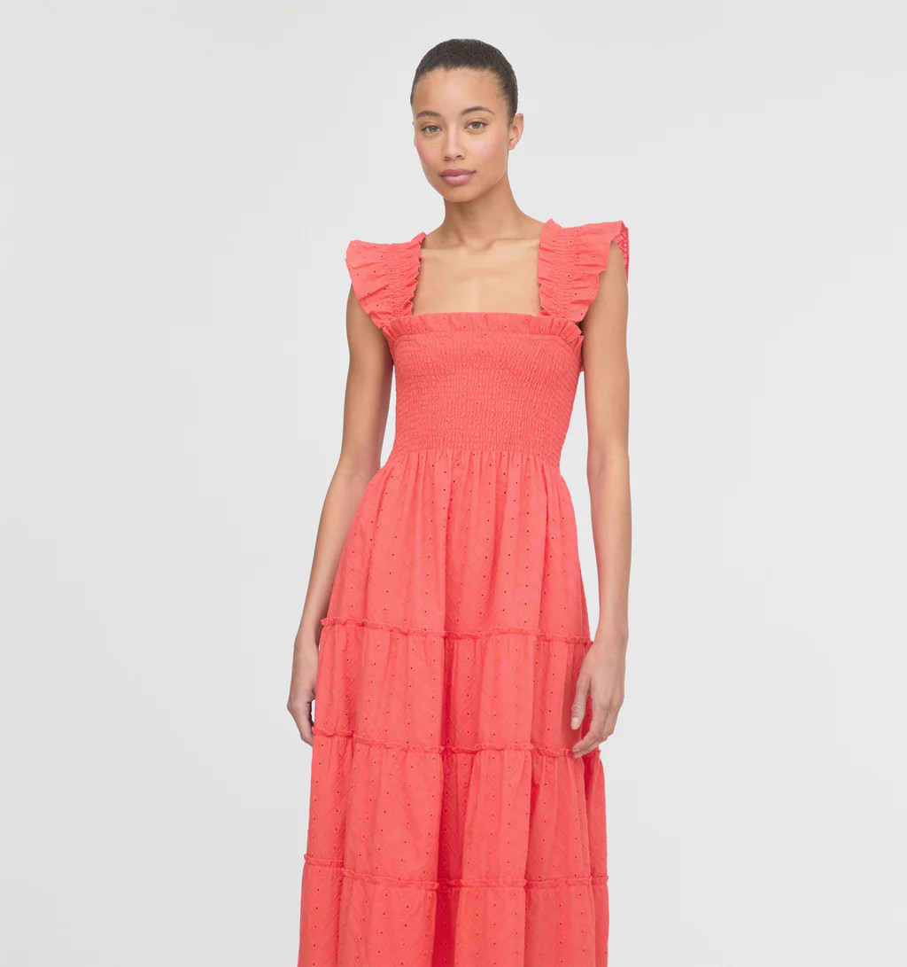 The Ellie Nap Dress - Coral Daisy Broderie | Hill House Home US