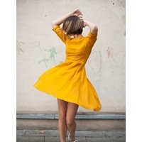 Mustard Linen Dress For Summer, Organic Linen, 3/4 Sleeves, Linen Dresses Women, Summer Dress, Midi 25+ Colors | Etsy (US)