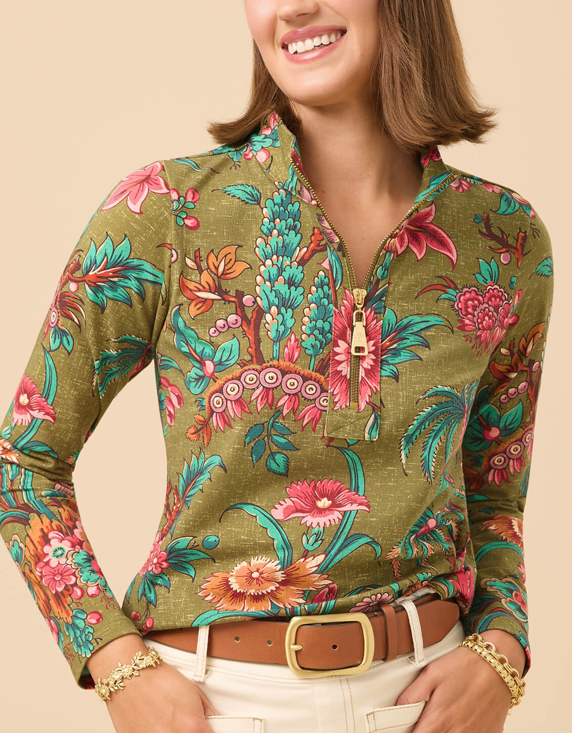 Nora Half-Zip Top Bridge Street Olive | Spartina 449