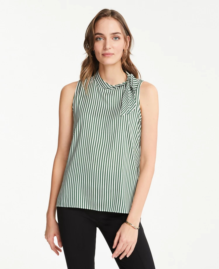 Petite Stripe Tie Neck Shell | Ann Taylor (US)
