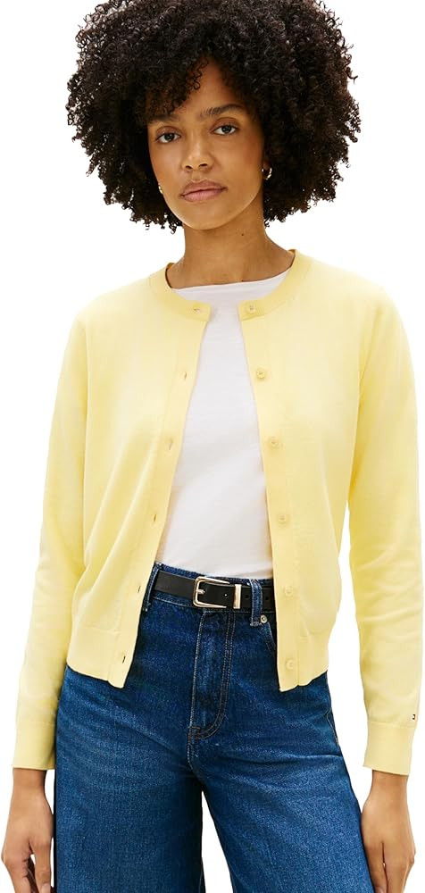 Tommy Hilfiger Women's Cotton Crew Neck Cardigan Sweater Lightweight Button Down Knit Cardigan | Amazon (US)