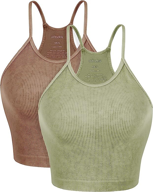 ODODOS Women's Crop 3-Pack Washed Seamless Rib-Knit Camisole Crop Tank Top | Amazon (US)