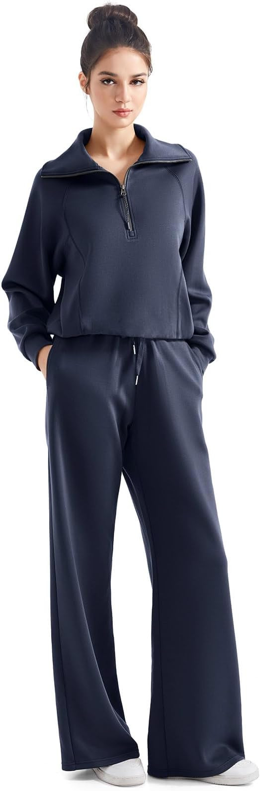 SUUKSESS Women 2 Piece Lounge Matching Set Wide Leg Sweatpant Half Zip Sweatshirt | Amazon (US)