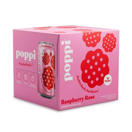poppi Raspberry Rose Prebiotic Soda, 12 oz, 4 Pack Cans | Walmart (US)
