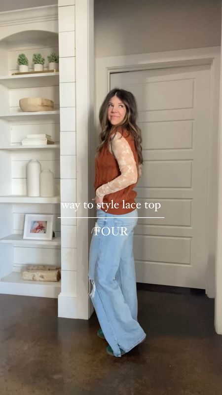 -size up one or two sizes in the Free People Lady Lux lace top! (Wearing medium)  (also linking a lookalike)
-wearing my normal size small in amazon knit vest 
-Adidas gazelle run big; size down half size
-american eagle jeans run true to size; wearing short length

comfy outfit, vest outfit, comfy and cute



#LTKworkwear #LTKfindsunder50 #LTKSeasonal