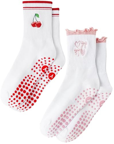 Yawlsow Pilates Grip Socks for Women Yoga Grippy Socks Cute Barre Non Skid Athletic Crew Sticky Sock Workout Hospital | Amazon (US)