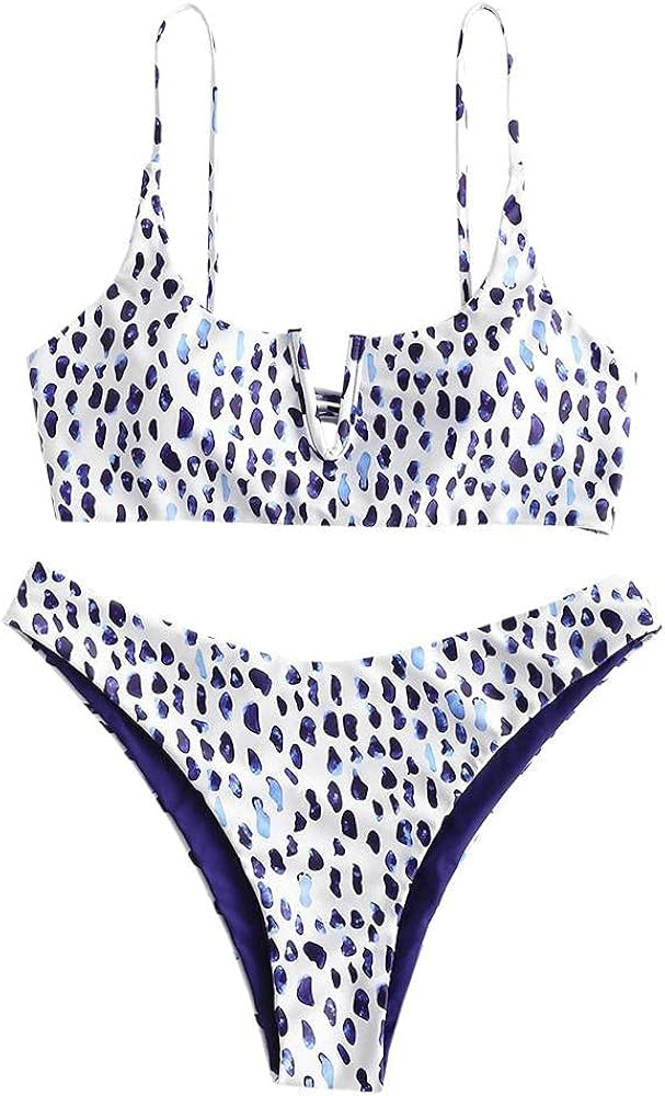 ZAFUL Women's Animal Print Bikini Ribbed Leopard Colorblock V Wired Bikini Swimsuit High Cut Swim... | Amazon (US)