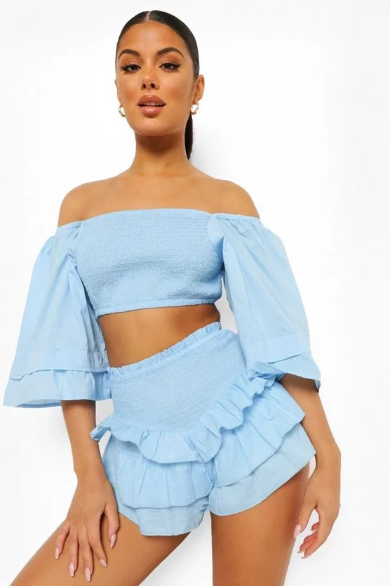 Ruffle Detail Short Two-Piece | Boohoo.com (US & CA)