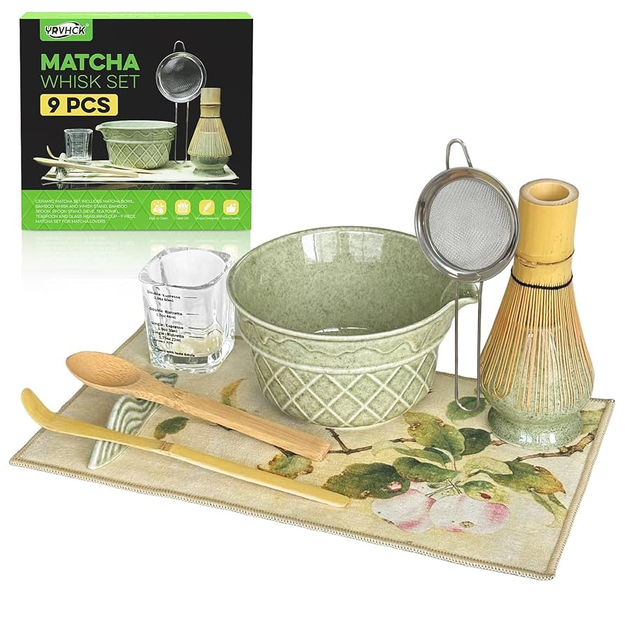 Matcha Whisk Set,9 Pcs Matcha Set with Matcha Bowl,Spout, Bamboo Whisk, Spoon Stand, Scoop, Sifte... | Amazon (US)