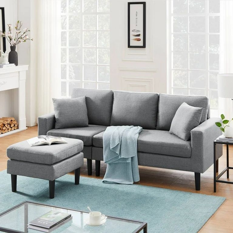 3-Seat Sofa Living Room Sofa with 2 Pillows(Light Gray) | Walmart (US)