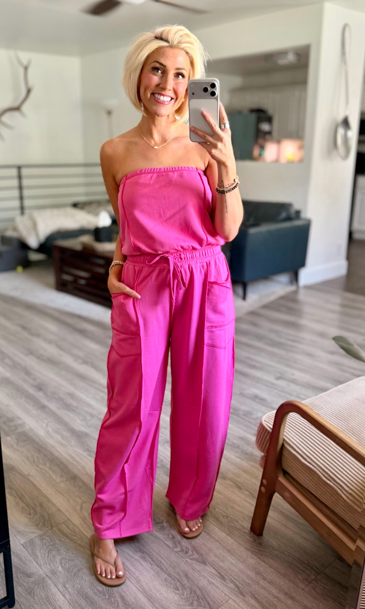 Just added this pink jumpsuit to my summer wardrobe! Perfect for a casual day out. Jumpsuit: Small // Shoes: TTS 

 #LTKootd #LTKSeasonal #LTKSaleAlert