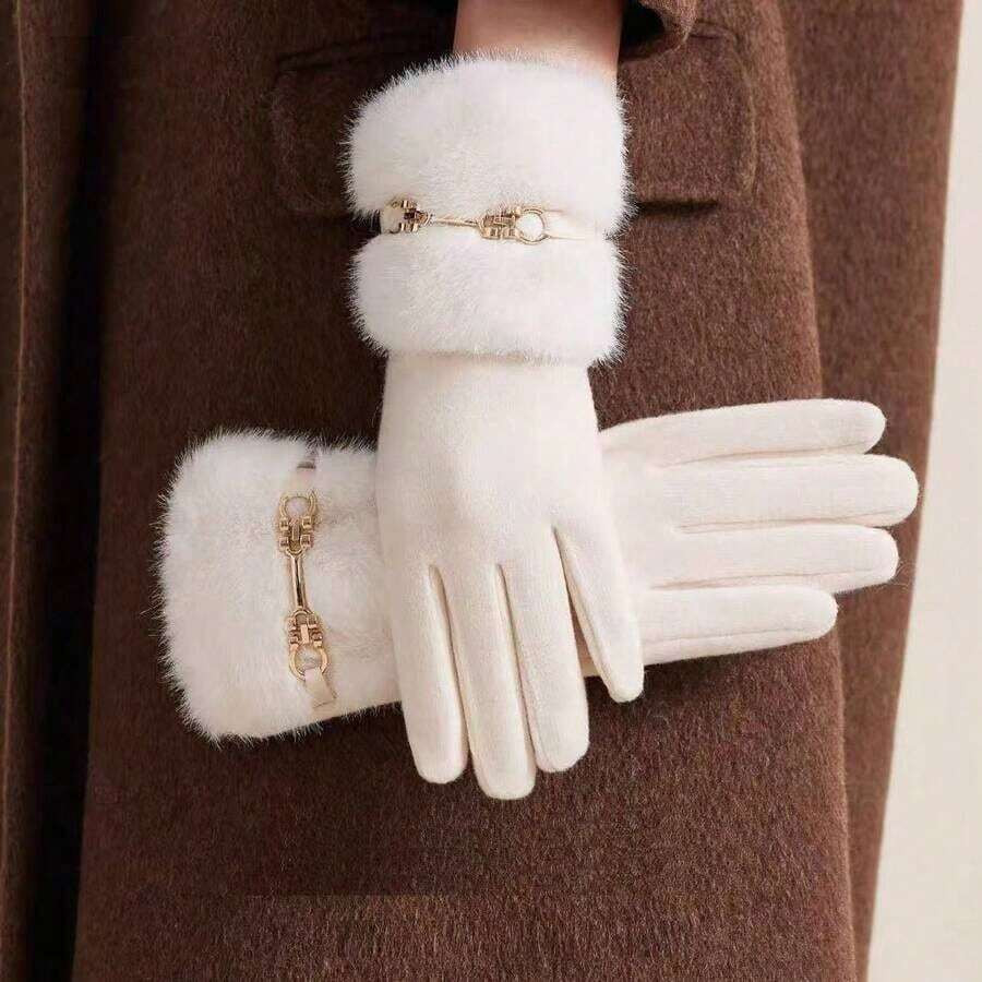 1 Pair Solid Color Elegant Casual Polyester Fringe Embroidery Women Gloves, Mature Outdoor, Holid... | SHEIN