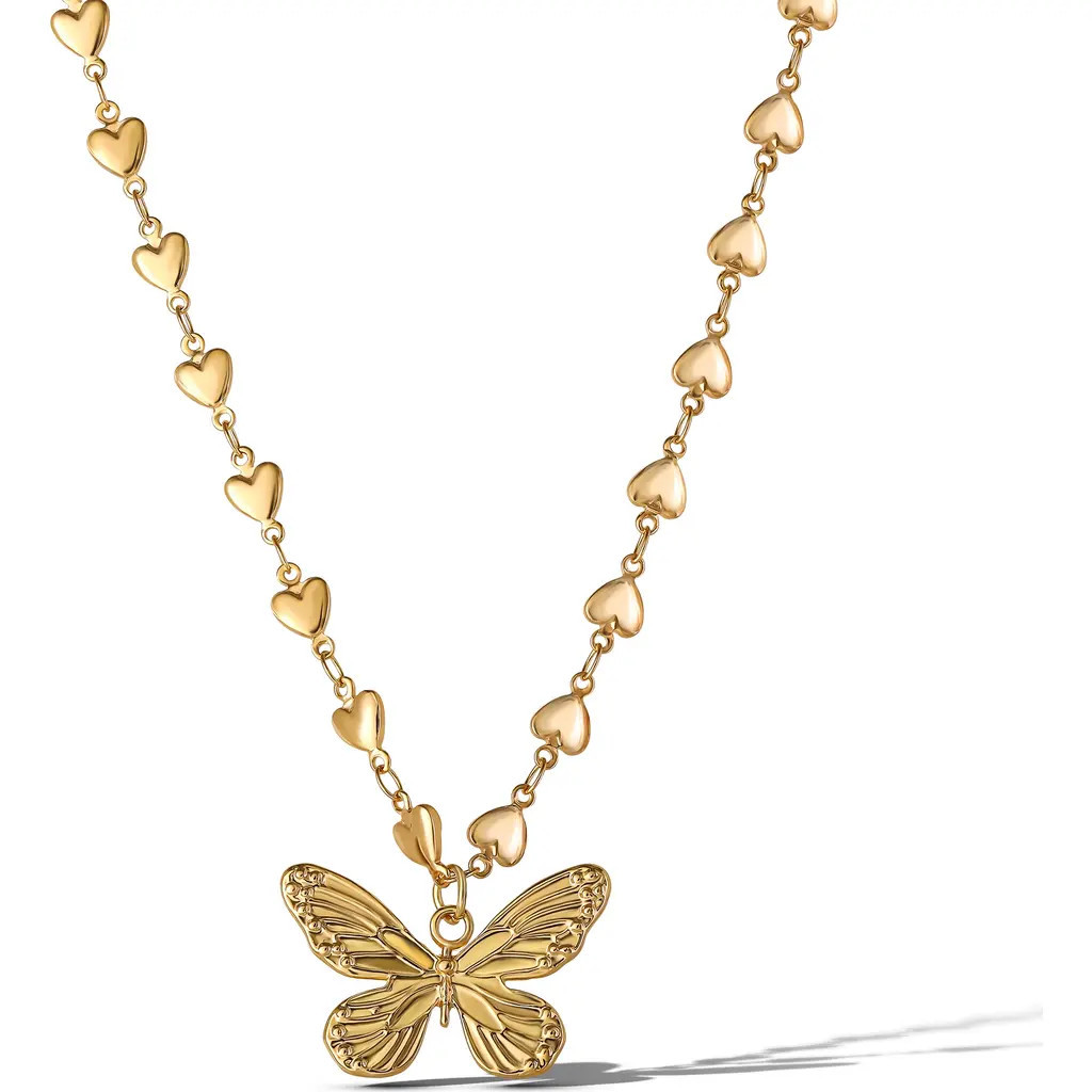 Jessica Simpson Heart Chain Butterfly Pendant Necklace in Gold at Nordstrom | Nordstrom