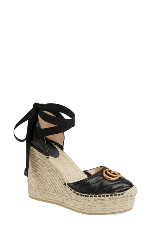 Gucci Palmyra Ankle Tie Espadrille Wedge in Black at Nordstrom, Size 5Us | Nordstrom